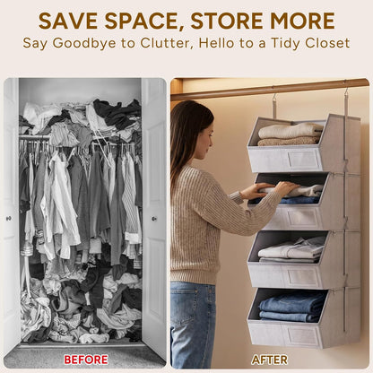 2 Pack 4-Tier Hanging Closet Organizer, Detachable Hanging Storage Shelves with Reinforced Side Panels, Hanging Closet Organizer for Clothes, Sweaters, Towels, Socks & Accessories, Purple