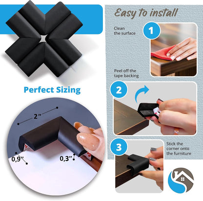 8-Pack Baby Proof Corner Protectors, Clear Furniture Safety Bumpers, Soft Rubber Foam Cushion Guards with Pre-Applied Adhesive, Child Proofing Pads for Tables, Cabinets, Desks, Glass Surfaces