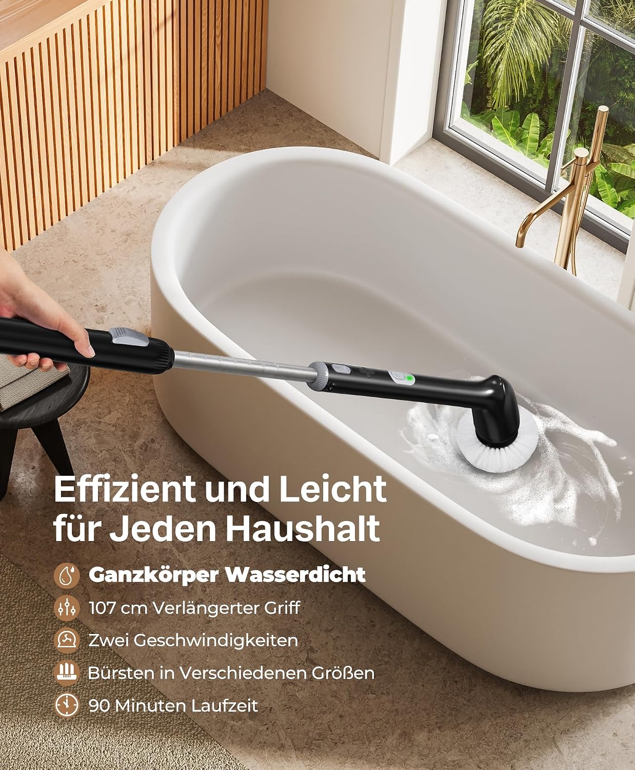 LyriFine Electric Spin Scrubber, New Full-Body IPX7 Waterproof Bathroom Cleaner Brush, Shower Scrubber with Long Handle & 2 Speed, Heads Replacement, Cleaning Supplies for Tub Shower Tile Floor