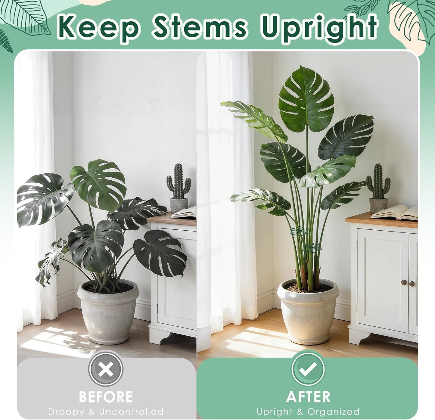 RELBRO Monstera Plant Supports, 4.3 Inch Metal Stem Support Holders Plant Stabilizer for Indoor Outdoor Potted Plants Growing Upright, Green, 4 Pcs