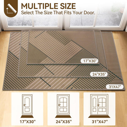 Front Door Mat 17''x30'', Absorbent Dirt Resist Washable Non Slip Low-Profile Indoor Doormat, Easy Clean Welcome Entryway Door Mats, Brown