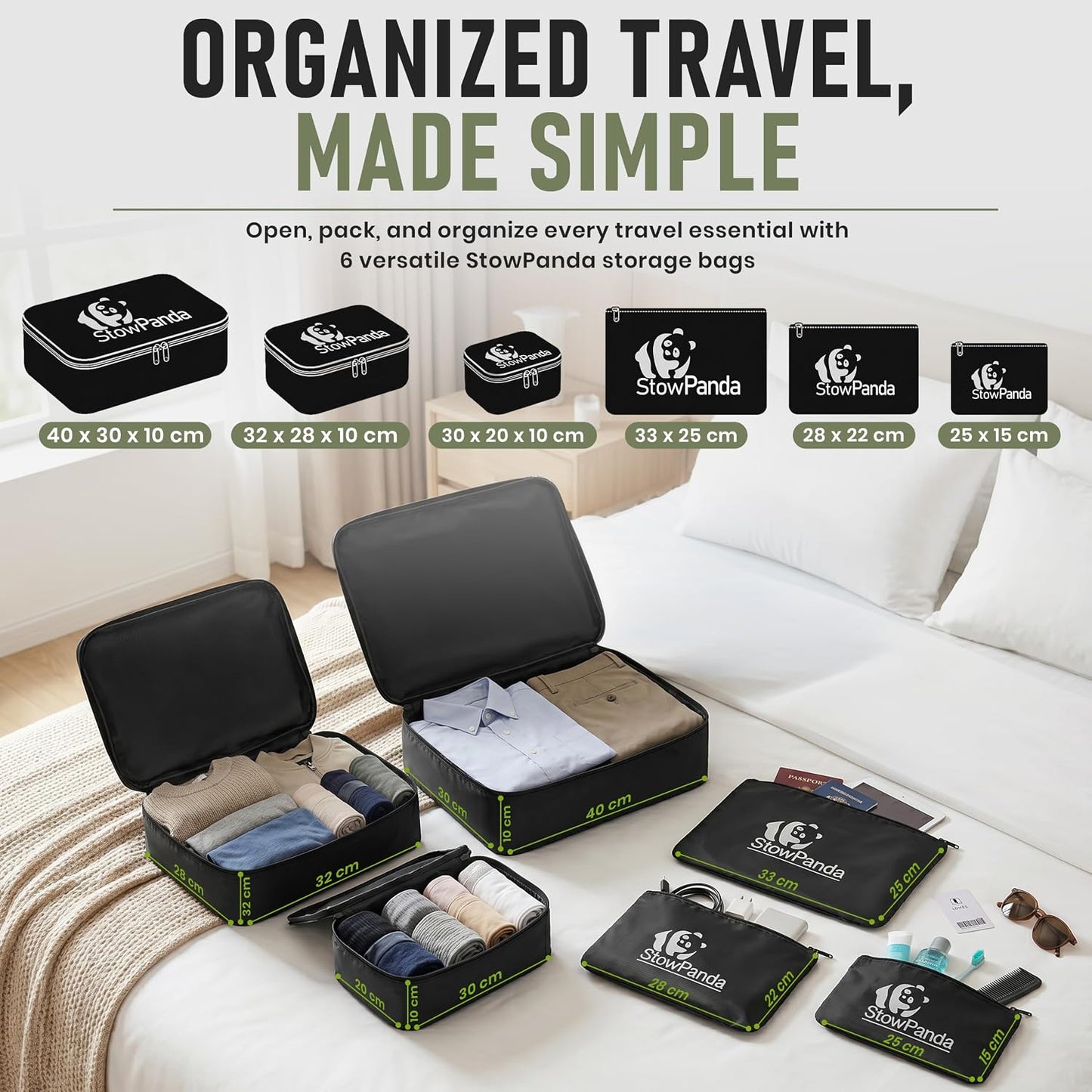 60L Under Bed Storage with Wheels | 2-Pack Rolling Underbed Storage Containers Clear Lids | Includes 6 Travel Bags - Heavy Duty Organizer for Clothes, Shoes, Comforters & Toys-Light Gray