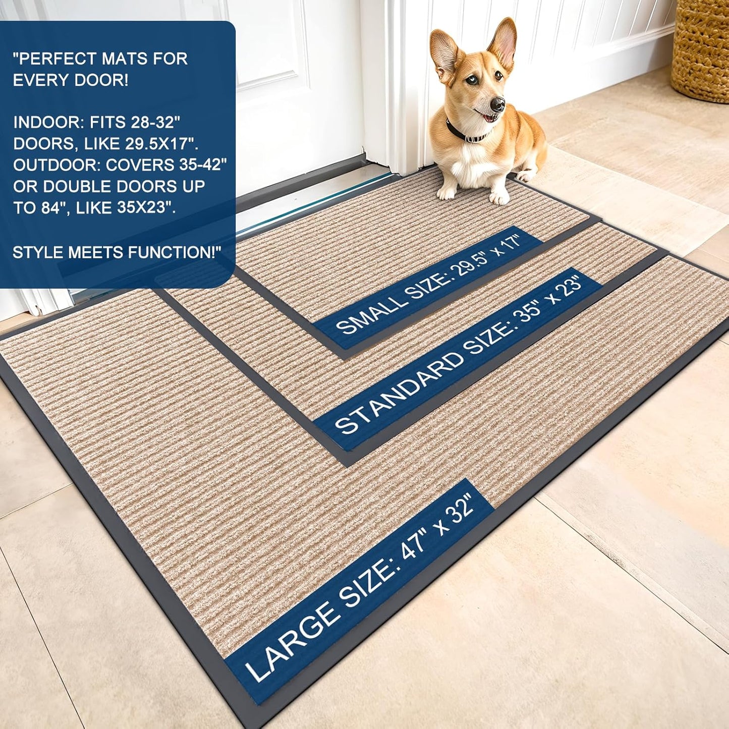 OLANLY Front Door Mat Indoor Outdoor Entrance, 2-Pack 29.5 x 17 Inch, Waterproof Heavy Duty Doormat, Fade Resistant, Low Profile, Easy Clean Patio Porch Welcome Floor Mats for Entry, Grey