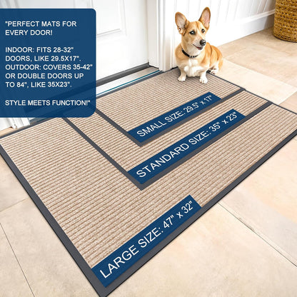 OLANLY Front Door Mat Indoor Outdoor Entrance, 2-Pack 29.5 x 17 Inch, Waterproof Heavy Duty Doormat, Fade Resistant, Low Profile, Easy Clean Patio Porch Welcome Floor Mats for Entry, Grey