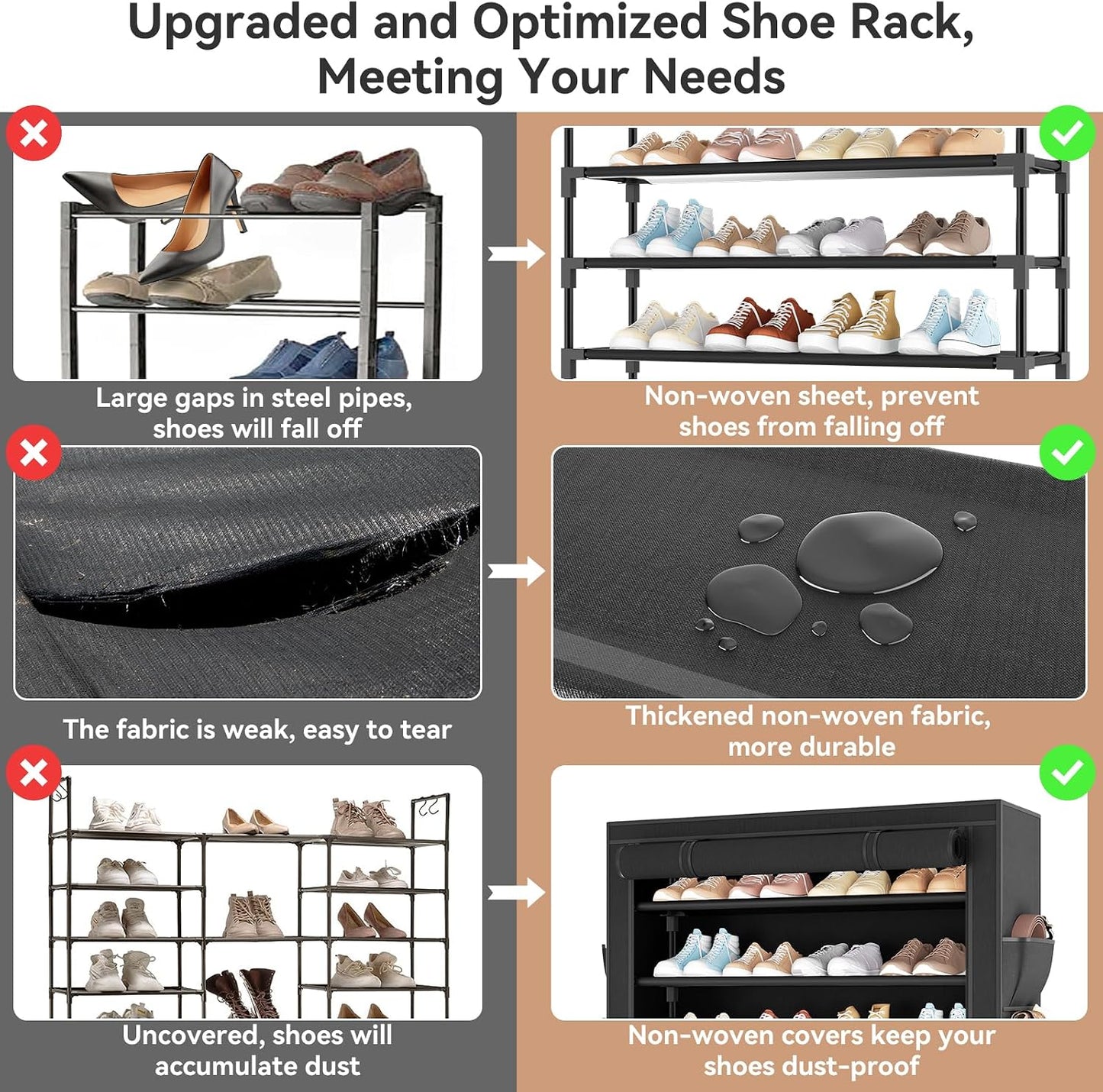LANTEFUL Shoe Rack with Covers - 10 Tiers Tall Shoe Rack Organizer Large Capacity Shoe Shelf Storage 40 Pairs Space Saving Vertical Shoe Storage Organizer for Closet, Entryway, Dorm, Bedroom