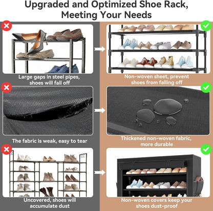 LANTEFUL Shoe Rack with Covers - 10 Tiers Tall Shoe Rack Organizer Large Capacity Shoe Shelf Storage 40 Pairs Space Saving Vertical Shoe Storage Organizer for Closet, Entryway, Dorm, Bedroom