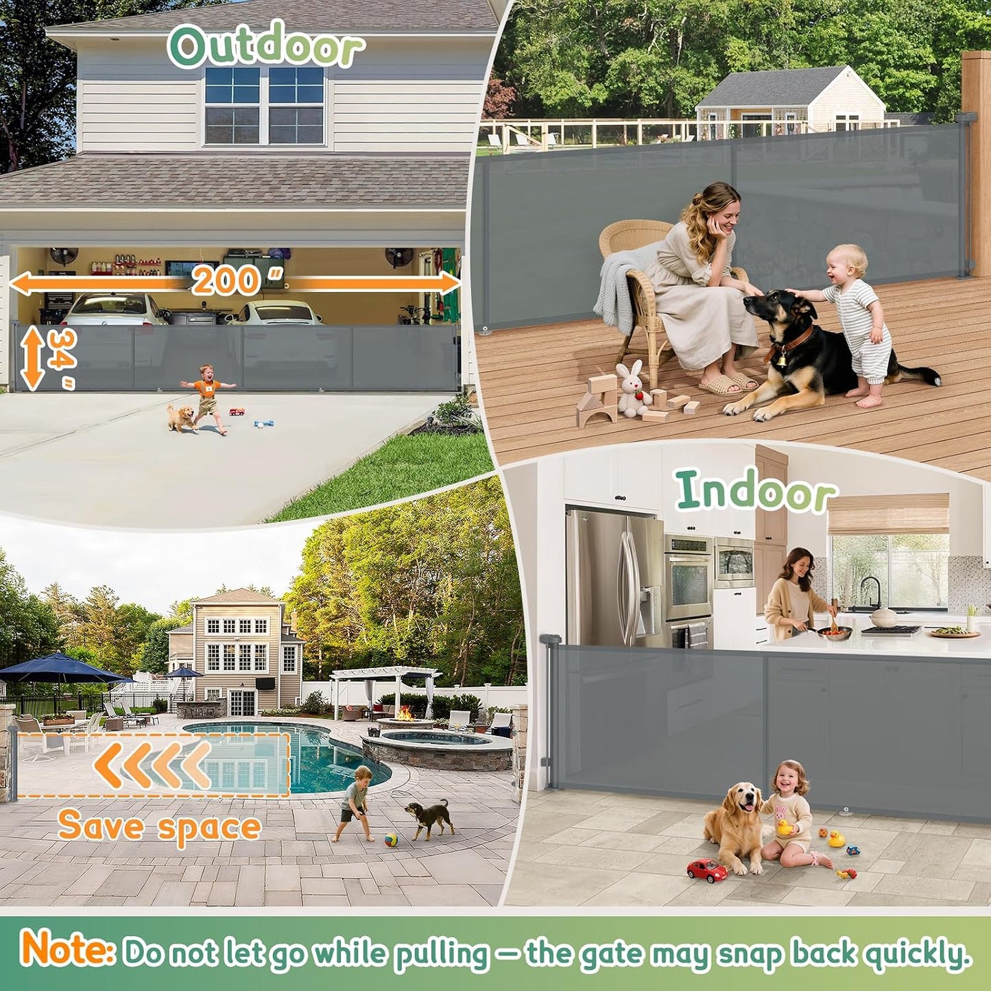 200'' Retractable Baby Gates Extra Wide,34" Tall Retractable Dog Gate for Doorways,Extra Long Retractable Baby Gate for Stairs,Kitchen,Indoor/Outdoor Retractable Gate with Fiberglass Reinforcement Rod