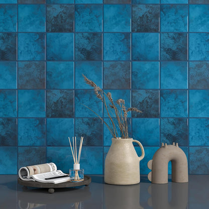 CHIHUT 6 Sheets 12"x12" Glossy Grey Concrete Checkered Peel and Stick Backsplash Tiles Waterproof Heat Resistant Self Adhesive Vinyl Wall Tiles for Kitchen Bathroom Laundry Room Renter Friendly Tiles