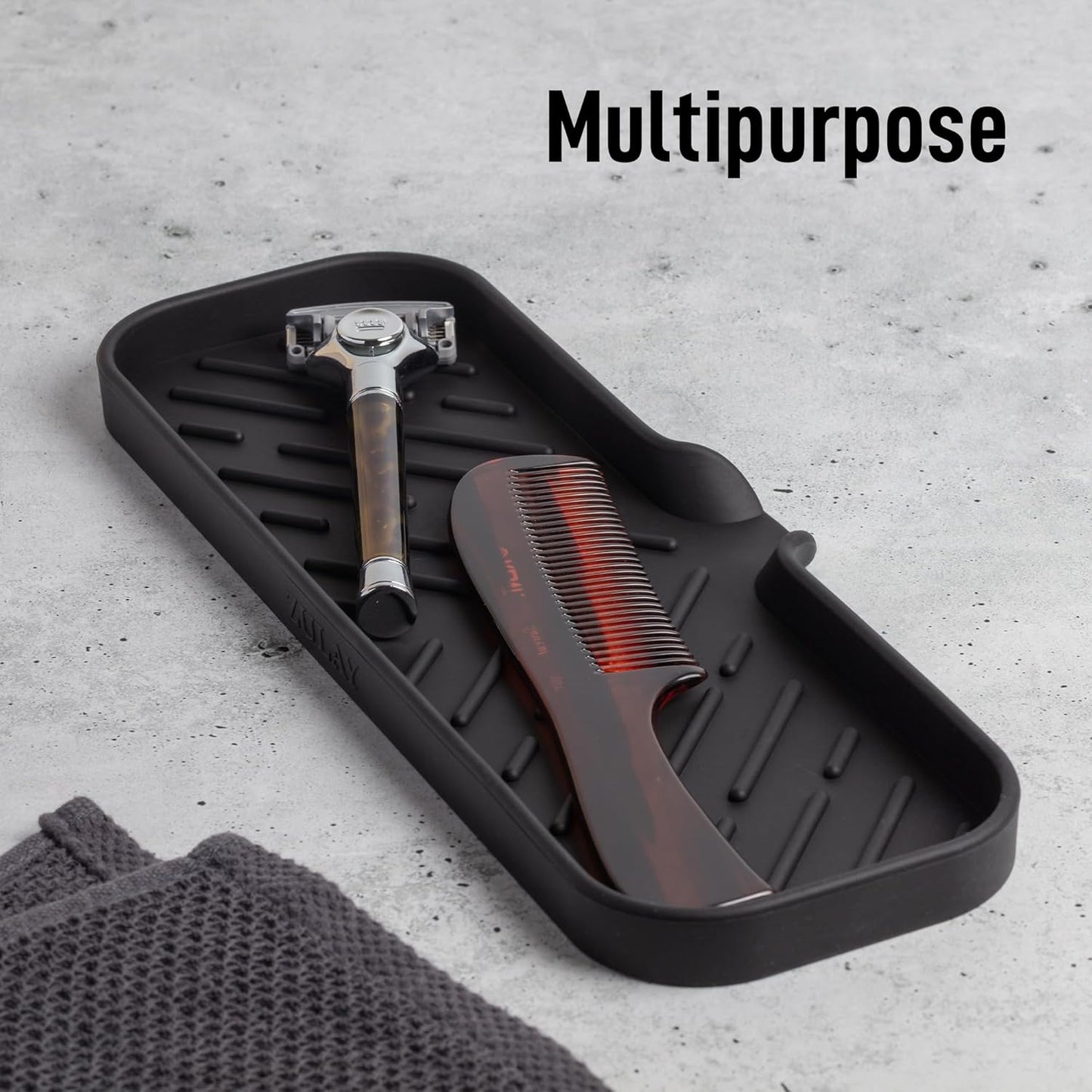 Zulay Kitchen (9x3.5in) Sponge Holder for Kitchen Sink - Flexible Heavy-Duty Multipurpose Sink Caddy - Counter Organizer for Kitchen, Bathroom, Makeup, Trinkets & More! (Grey)