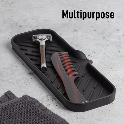 Zulay Kitchen (9x3.5in) Sponge Holder for Kitchen Sink - Flexible Heavy-Duty Multipurpose Sink Caddy - Counter Organizer for Kitchen, Bathroom, Makeup, Trinkets & More! (Grey)