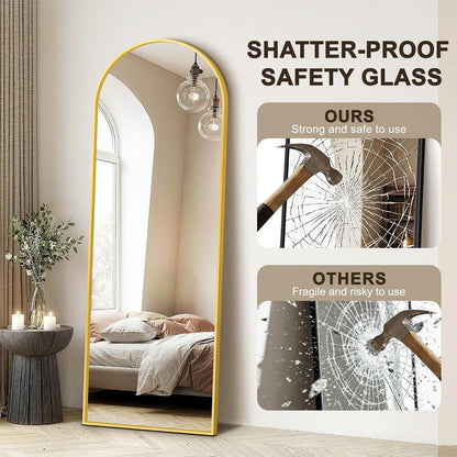 FICTOR Arched Full Length Mirror 15" x 56", Full Body Floor Mirror with Adjustable Stand, Free Standing Mirror with Aluminum Frame for Bedroom, Living Room, Cloakroom, Gold
