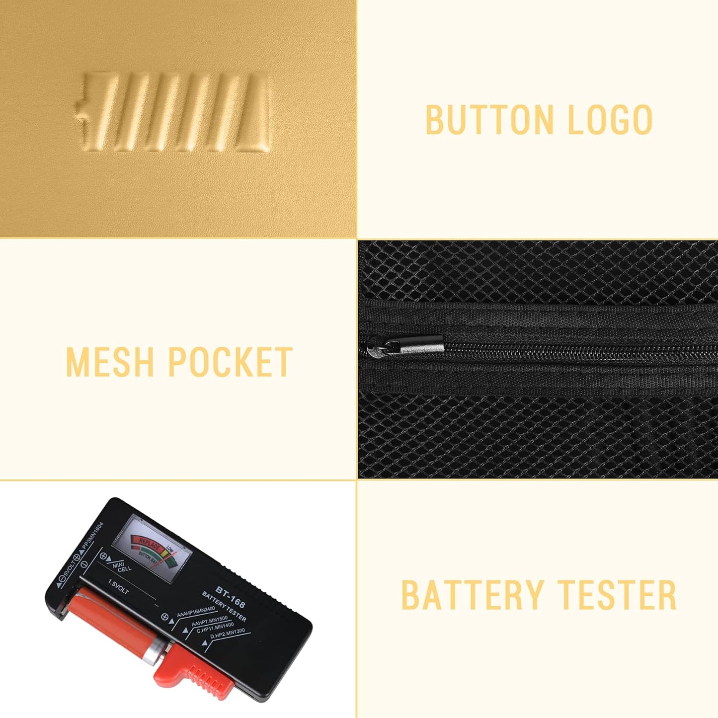 Battery Organizer Storage Case with Tester for AA AAA Button Battery Holder Carrying 3 Batteries Variety Pack 88 Batteries Zipper Mesh Bag (Batteries Not Included) (black-green)