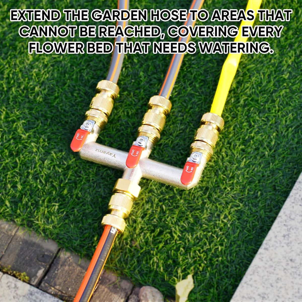Garden Hose Splitter, 3/4” Rust and Freeze Resistant Outdoor Hose Manifold with 2 green Extra Long Handles Faucet Adapter-Heavy Duty Brass Nickel Plated 2-Way Valve