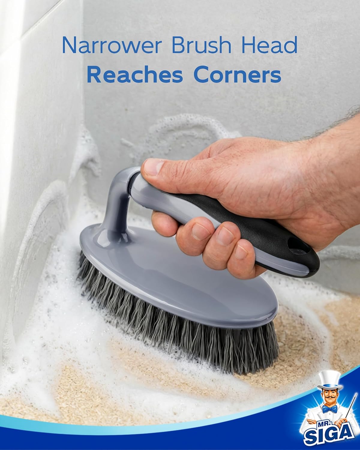 MR.SIGA Heavy Duty Scrub Brush with Comfortable Grip, Cleaning Brush for Bathroom, Shower, Sink, Floor, 2-Pack