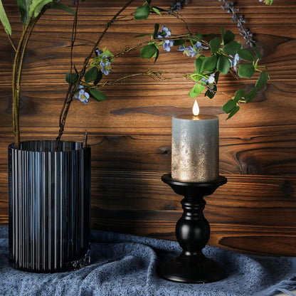 Fanna Flameless LED Pillar Candles with Timer for Wreath, Battery Operated Rustic Wax Candles with Remote for Christmas, 8 Batteries Included - Set of 4 (D 3" x H 4") - Sand Grey/Gold