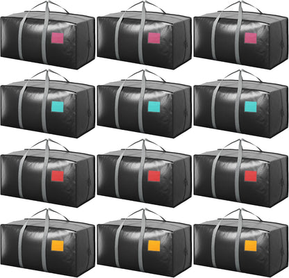 6 Pack Moving Bags Heavy Duty 210GSM with Full-Open Side Zipper, 93L 220lbs Waterproof Foldable Storage Totes for College Dorm Move-In, Moving Boxes Alternative & Home Organization, Blue