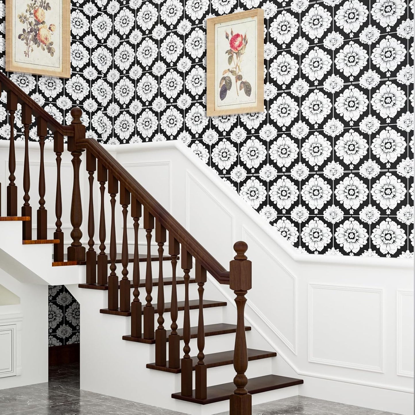 BOKEBEVE Leaves Contact Paper Floral Wallpaper Stick and Peel Boho Damask Wall Paper for Liner Drawer Cabinet Backsplash Renter Friendly Waterproof 17.5 x 118In