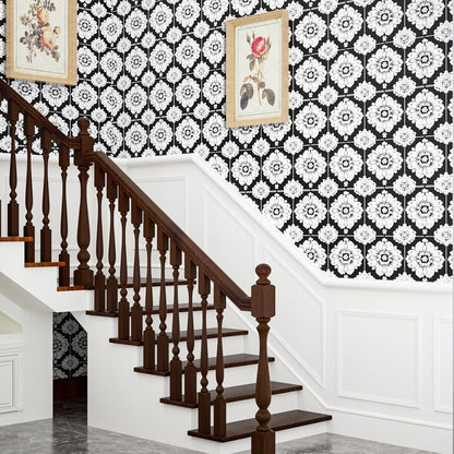 BOKEBEVE Leaves Contact Paper Floral Wallpaper Stick and Peel Boho Damask Wall Paper for Liner Drawer Cabinet Backsplash Renter Friendly Waterproof 17.5 x 118In