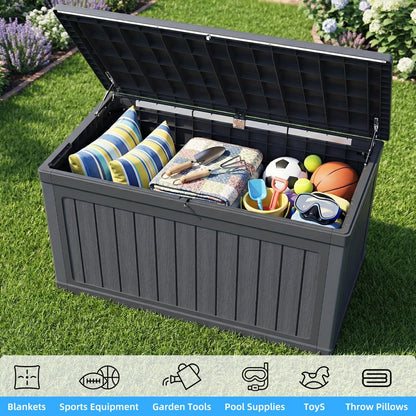 200 Gallon Deck Box, Resin Outdoor Waterproof Storage Box, Lockable Storage Box With Handle for Patio Furniture - Garden Tools - Swimming Pool Tools UV Resistant, Black