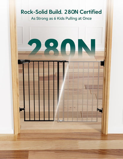 Babelio Baby Gate for Stairs, Kitchen & Doorways, No Bottom Bar| One-Handed Operation| Auto-Close| Hardware Mount (Drill Needed) Safety Dog/Pet Gate (Black - B17, 26-43" W, 28" H)