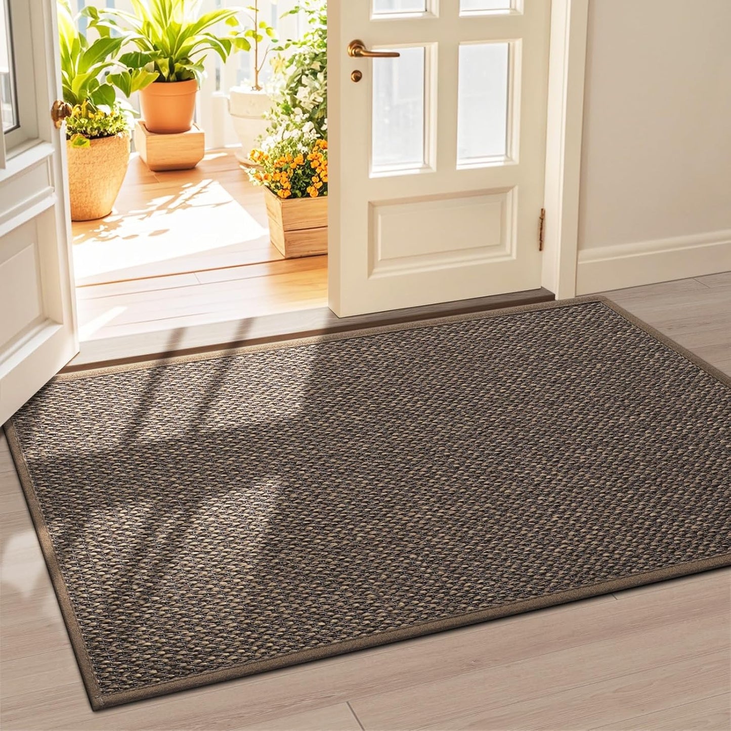LEKEEPGO Door Mat 17"x29", Non Slip Door Mat Indoor Entrance, Rubber Backing Indoor Door mats Washable Absorbent Low-Profile Doormat Front Entryway Entry Resist Dirt Inside Door Mats, Khaki