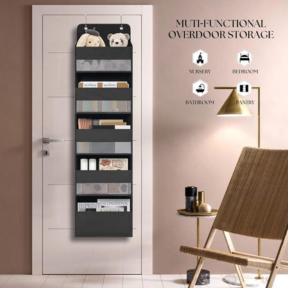TYMENSH White Over Door Organizer with 5 Large Clear Pockets and 6 Side Mesh Pockets, Anti-Tilt Hanging Door Storage for Nursery, Bathroom, Closet, Bedroom, Dorm, Toys