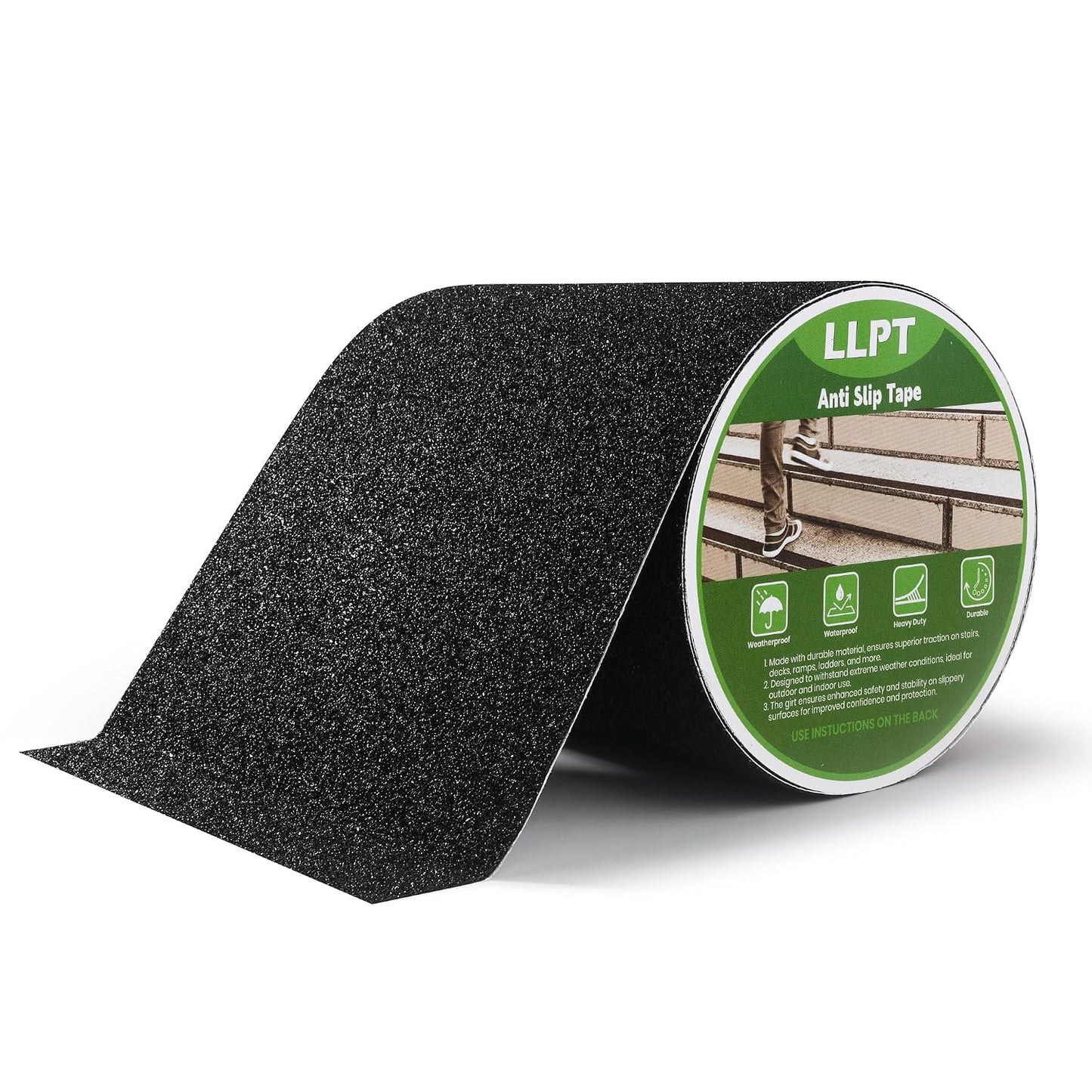 LLPT Grip Tape 2" x 16.5 Ft Ft Black Heavy Duty Anti Slip Tape | Waterproof, Deep Diamond Anti-Slip Texture, Strong Adhesion for House Stairs Ladders Bathroom Floor Steps Staircase Tread