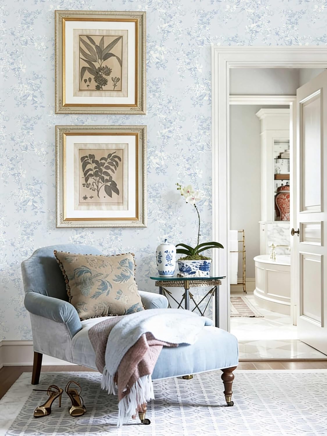 Dimoon 17.3''x78.7'' Vintage Peel and Stick Wallpaper Boho Beige Neutral Contact Paper White Floral Bird Wallpaper Removable Botanical Renter Friendly Modern Wall Paper Bedroom Bathroom Vinyl Roll