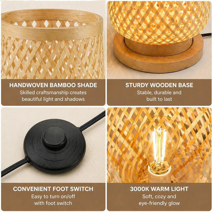 MIXL-Farmhouse Style Bamboo Floor Lamp,Large Wicker Indoor Floor Light,Boho Standing Light Plug in,Modern Minimalist Standing Lamp for Living Room Bedroom