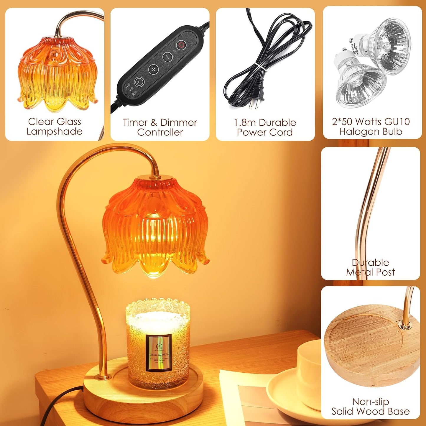 Flower Candle Warmer Lamp with Timer & Dimmer - Fits All Jar Scented Candles - Christmas & Mother's Day Gift for Women，Mom，Her