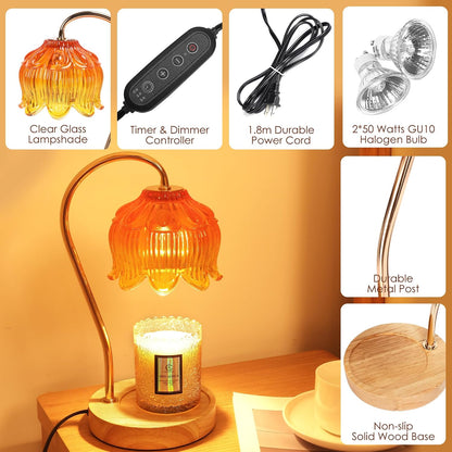 Flower Candle Warmer Lamp with Timer & Dimmer - Fits All Jar Scented Candles - Christmas & Mother's Day Gift for Women，Mom，Her