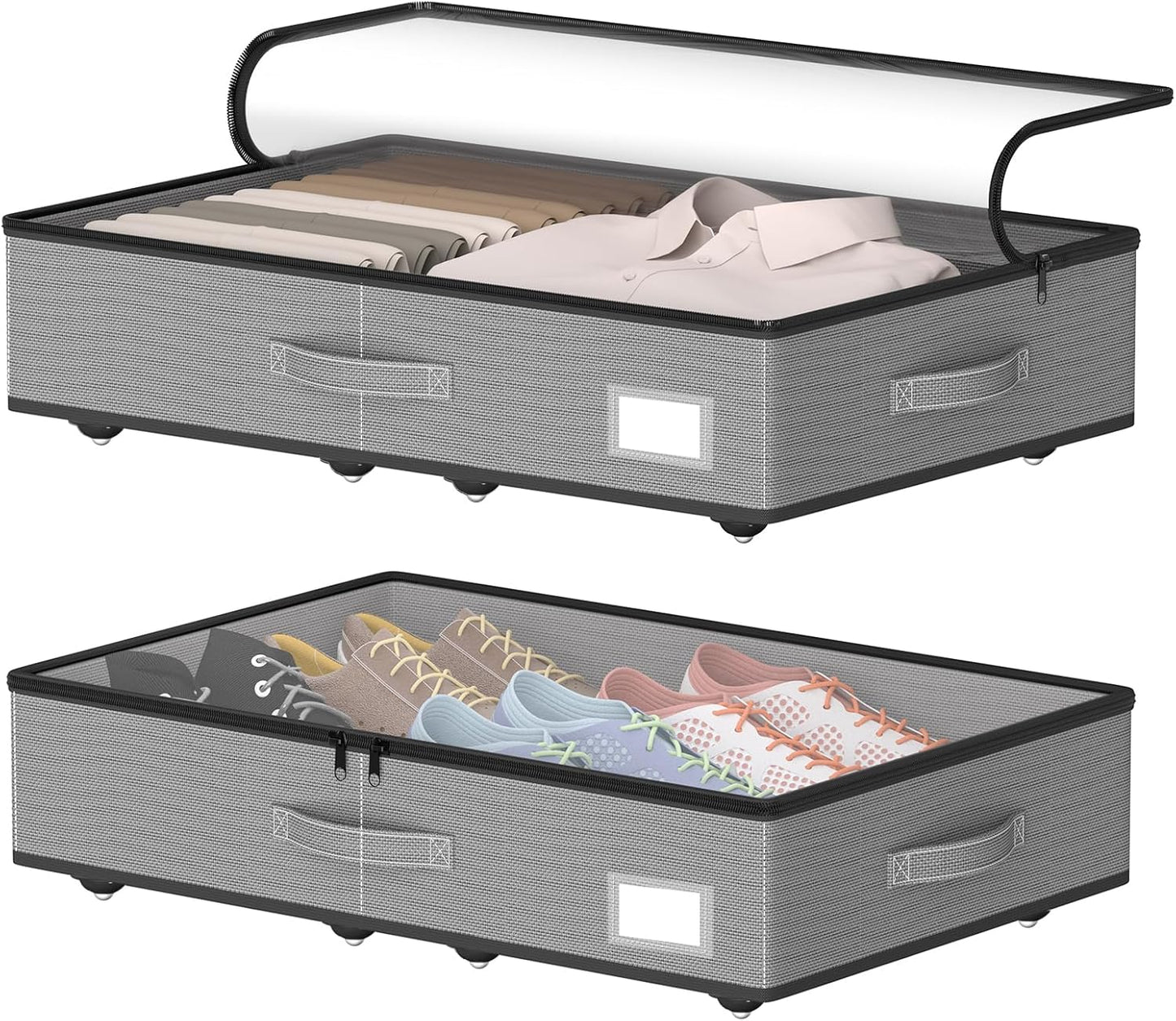 EE-RoomWorld Under Bed Storage with Wheels, No Assemble Required 5.5 inches height grey under bed storage bins,Low Profile Rolling Underbed Shoe Storage containers，dorm underbed storage drawers