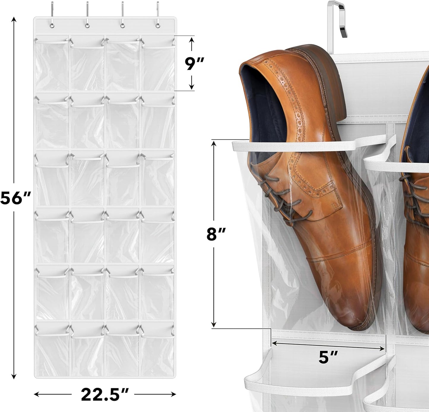 Simple Houseware 24 Pockets - Crystal Clear Over The Door Hanging Shoe Organizer, Gray (64'' x 19'')