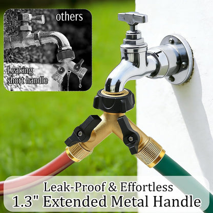 Hourleey Brass Garden Hose Splitter 2 Way, 3/4 Inch Hose Connector Tap Splitter, Hose Y Splitter, Hose Spigot Adapter 2 Valves with Extra Rubber Washers