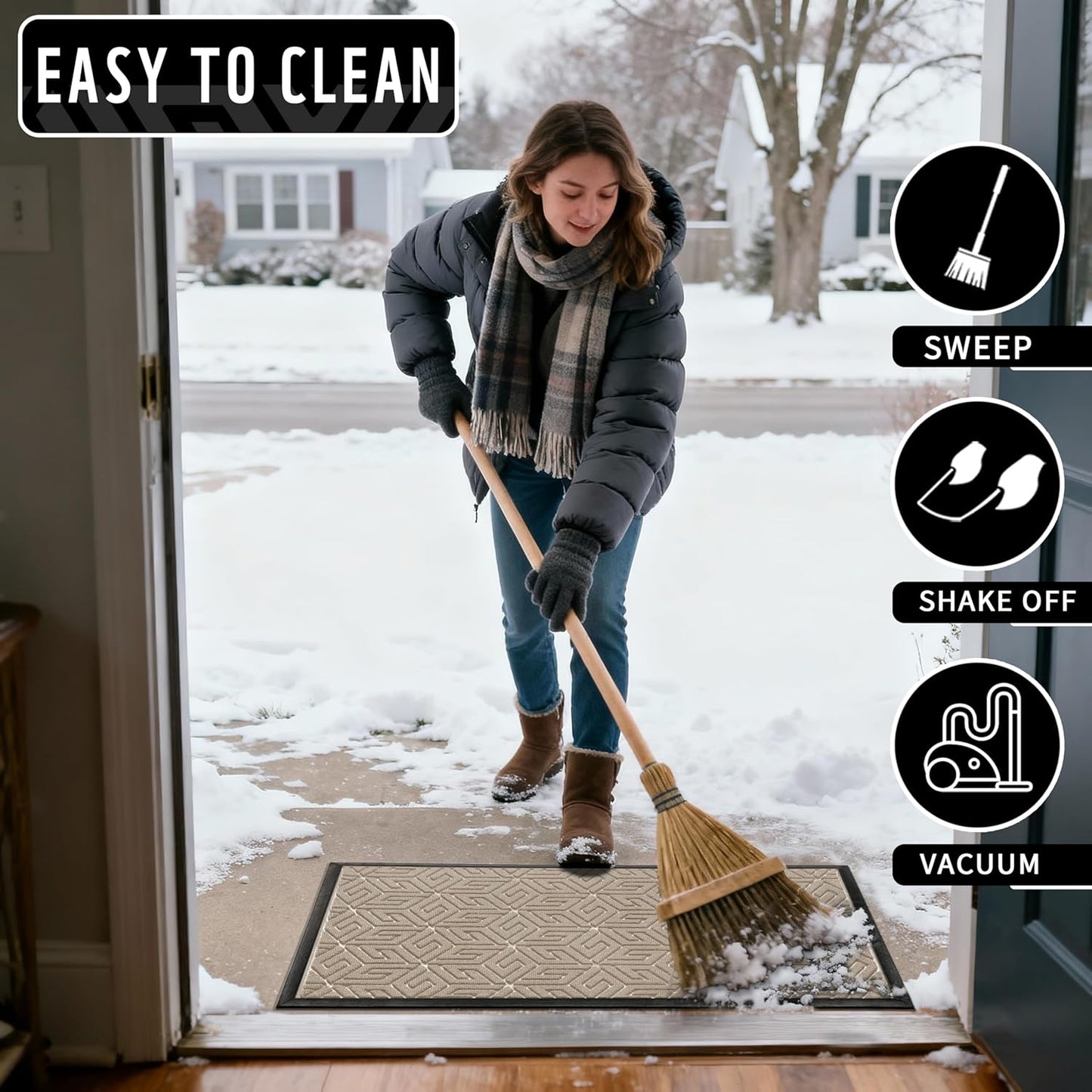 Yimobra Doormat Outdoor Entrance 29.5x17, All-Weather Waterproof Outdoor Mats for Front Door, Non Slip Welcome Door Mat for Patio Proch Outside Entryway Indoor, Black