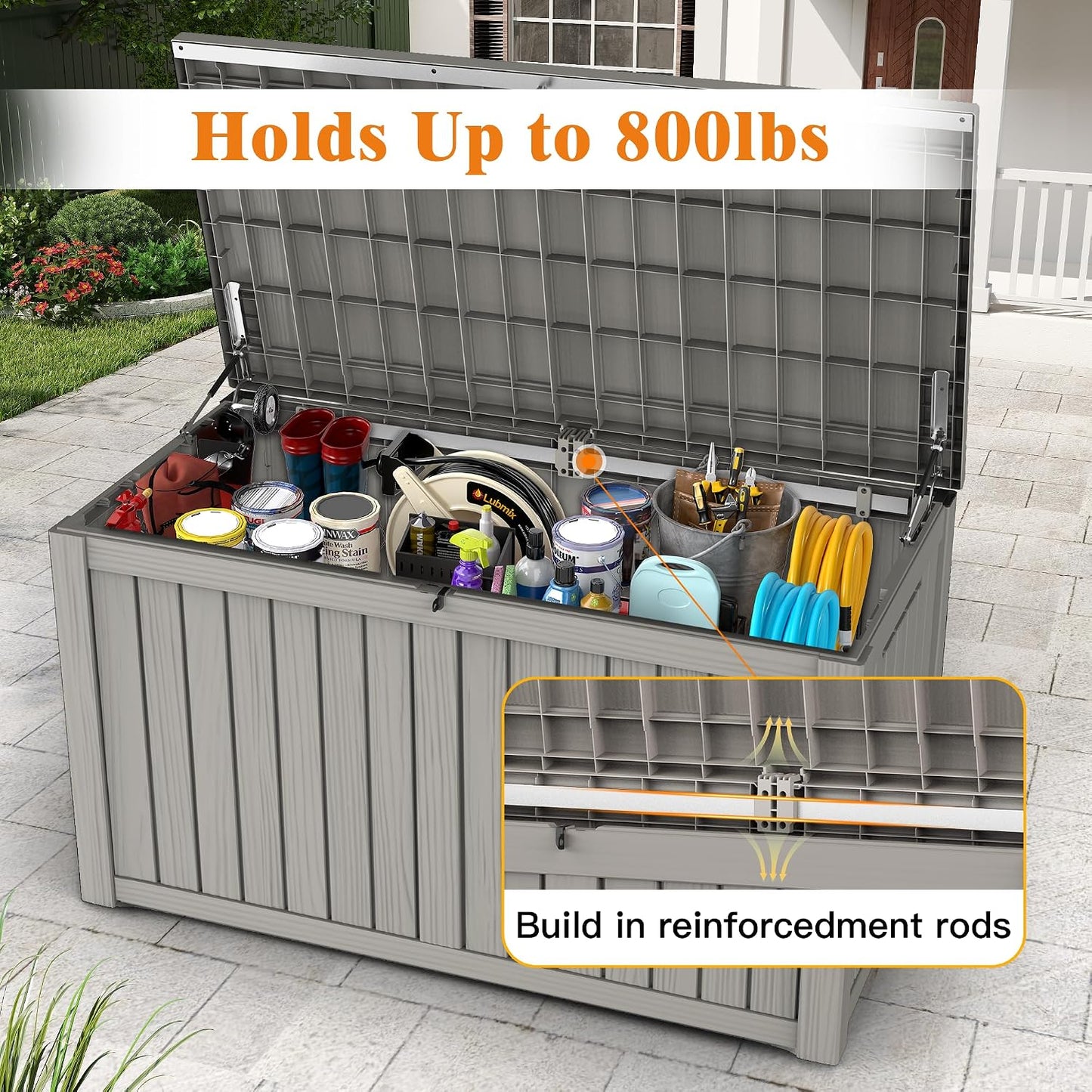 Outdoor Storage Box, 50 Gallon Waterproof Deck Storage Box, Lockable Patio Storage Bins for Package Delivery, Porch, Garden Tool, Cushions, Anti-Theft Weatherproof & UV-Resistant Parcel Drop Box
