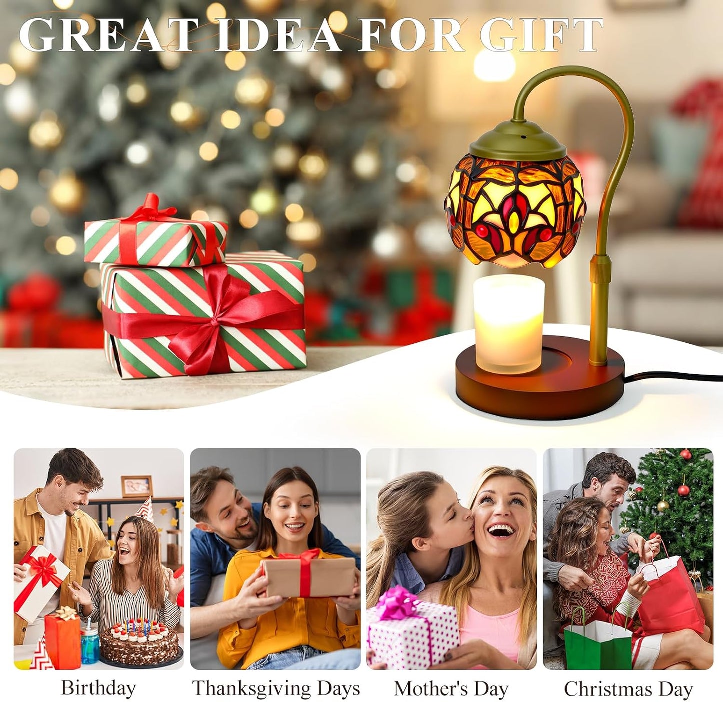 Candle Warmer Lamp with Timer Dimmer - Height Adjustable Wax Melt Warmer for Jar Candles, Blown Art Glass Candle Warming Lamp with 2 Bulbs Birthday Gifts for Mom Women Candle Holders for Home Decor