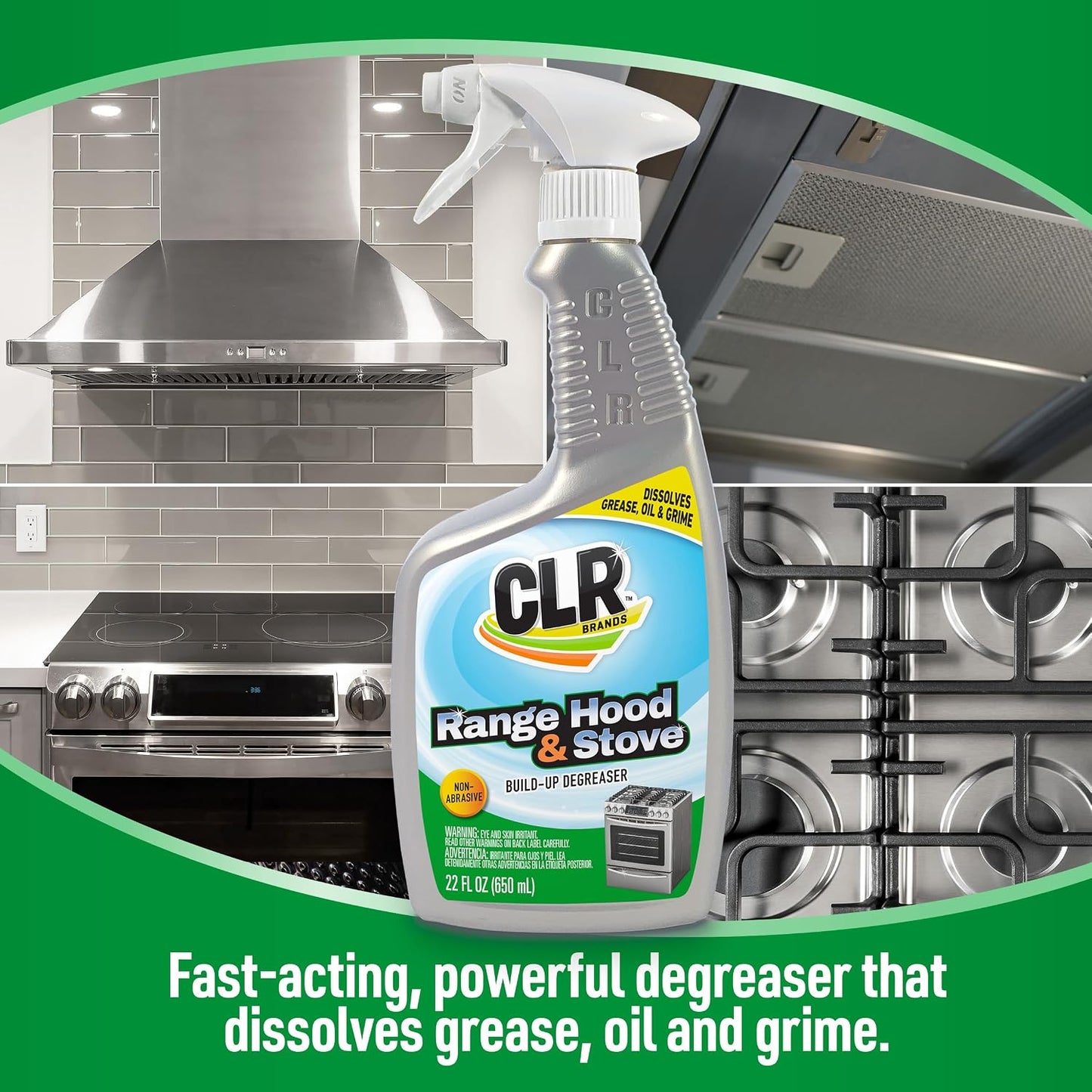 CLR Brands Range Hood & Stove Build Up Degreaser, 22 fl. oz., Fast Acting, Non Abrasive Cleaner, Works on Glass Stove Tops, Oven Racks, BBQ Grills and More