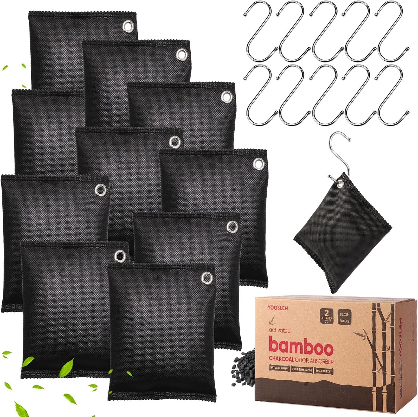 Activated charcoal deodorizer (11 x 100g), bamboo charcoal air purification bags, suitable for dehumidifying, home, refrigerator, shoes, pets, wardrobe, car air freshener deodorant bags.