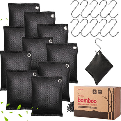 Activated charcoal deodorizer (11 x 100g), bamboo charcoal air purification bags, suitable for dehumidifying, home, refrigerator, shoes, pets, wardrobe, car air freshener deodorant bags.