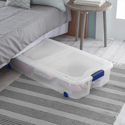 2 Pack 66 Quart Underbed Clear Storage Bins with Lid and Wheels | Wheeled Under Bed Storage Containers with Secure Latching Lid, Clear View Organizer for Clothes, Toys and Seasonal Bedding