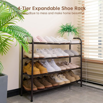 Gonfoam Shoe Rack for Closet, Expandable Shoe Organizer Storage Shelf, Adjustable Metal Free Standing Small Closet Shoe Rack for Entryway, Doorway (2-Tier Black)