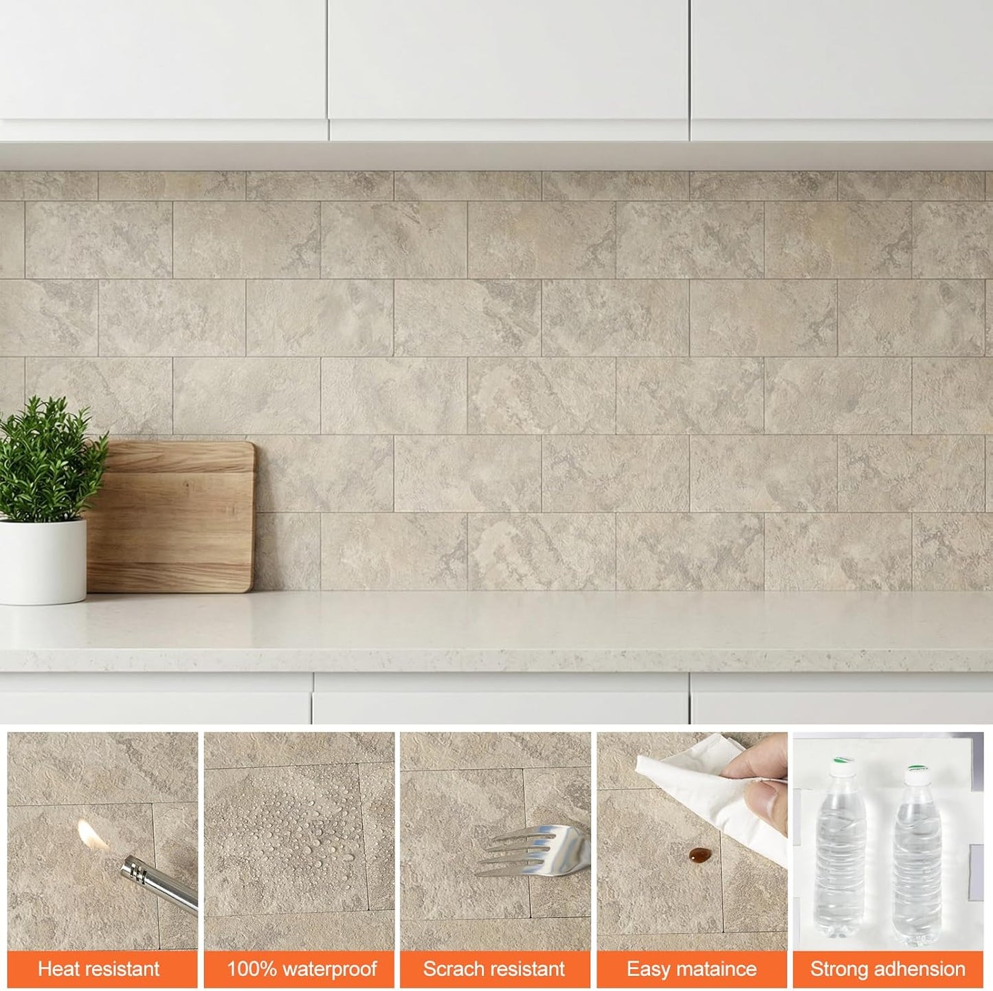 10- Sheet Polished White Peel and Stick Backsplash, 12’’Luxury PVC Ceramic Look Self Stick Subway Tiles, Waterproof Peel and Stick Wall Tiles for Kitchen and Bathrrom