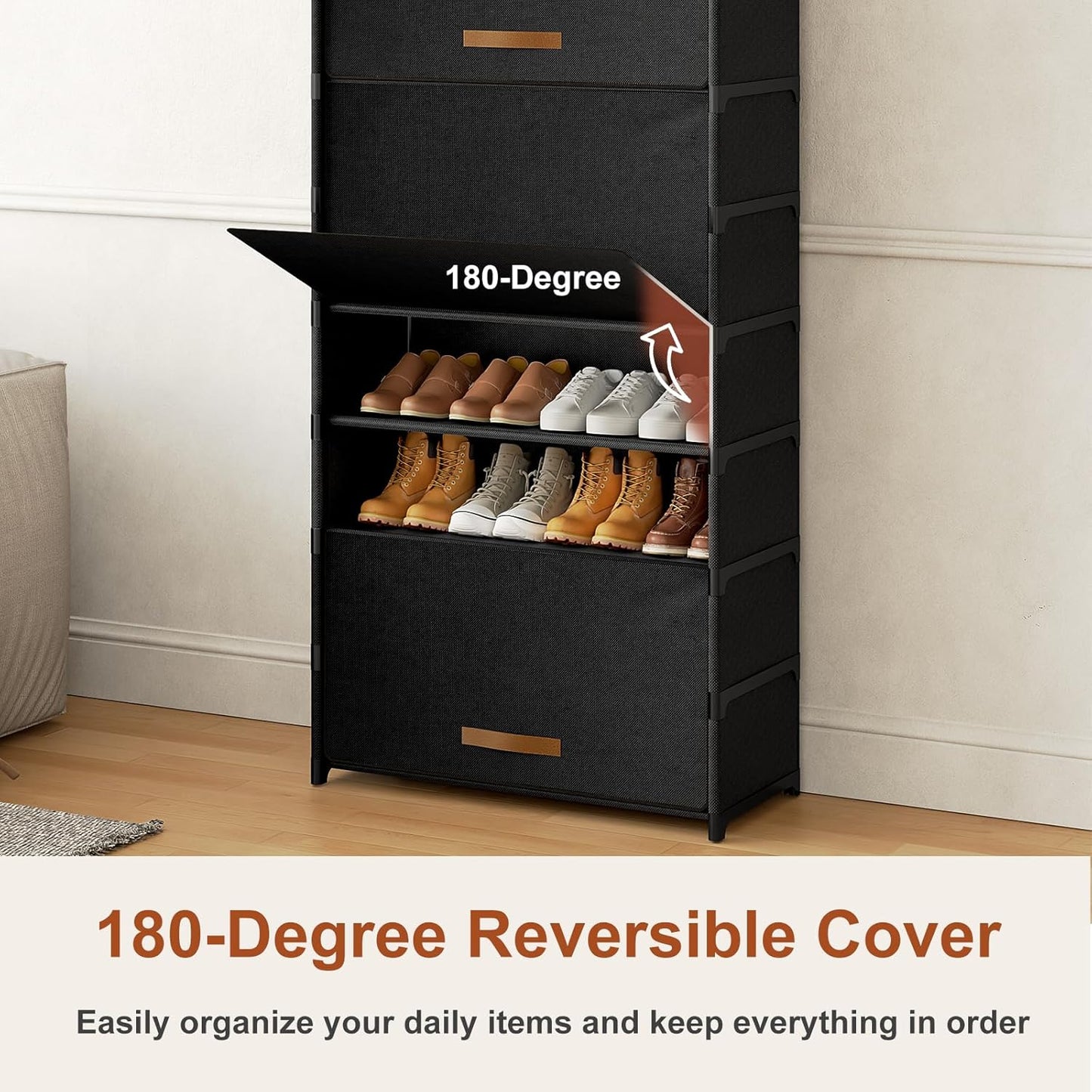 Shoe Rack, 5 Tier Shoe Storage Cabinet with Door 20 Pair Plastic Shoe Shelves Organizer for Closet, Entryway, Hallway, Bedroom, Black