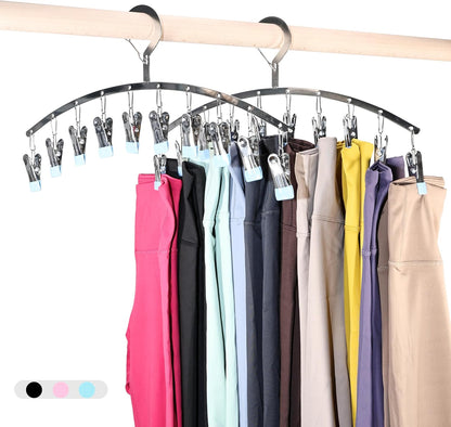 Legging Organizer for Closet,2 Pack Drying Rack with 20 Clips,Metal Yoga Pants Hangers,Windproof Clothes Hangers for Socks,Bras,Baby Clothes,Underwear-Space Saving,Indoor Outdoor Use (Pink)