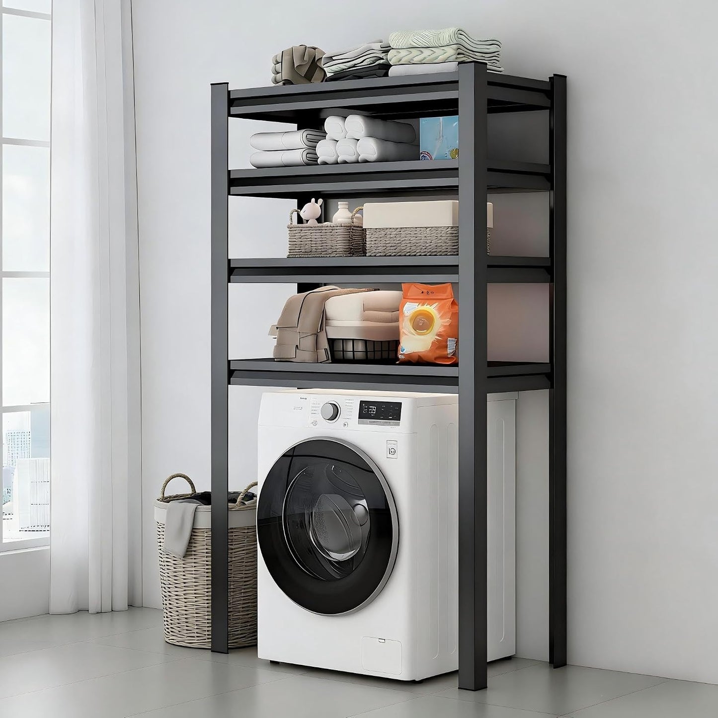 Over Washer and Dryer Shelves, Laundry Room Shelves Adjustable Metal Heavy Duty Freestanding Storage Shelving, Washing Machine Rack for Organization and Storage, Black (39.4" W X 17.7" D X 71.2" H)