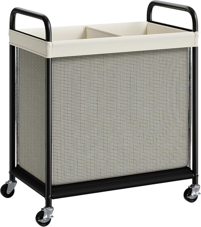 ELYKEN Laundry Hamper 3 Section, 120L Rolling Laundry Sorter with Removable Liner Bag, Laundry Basket with Wheels, Steel Frame with Metal Handle, Clothes Hamper Cart for Laundry Room & Bedroom