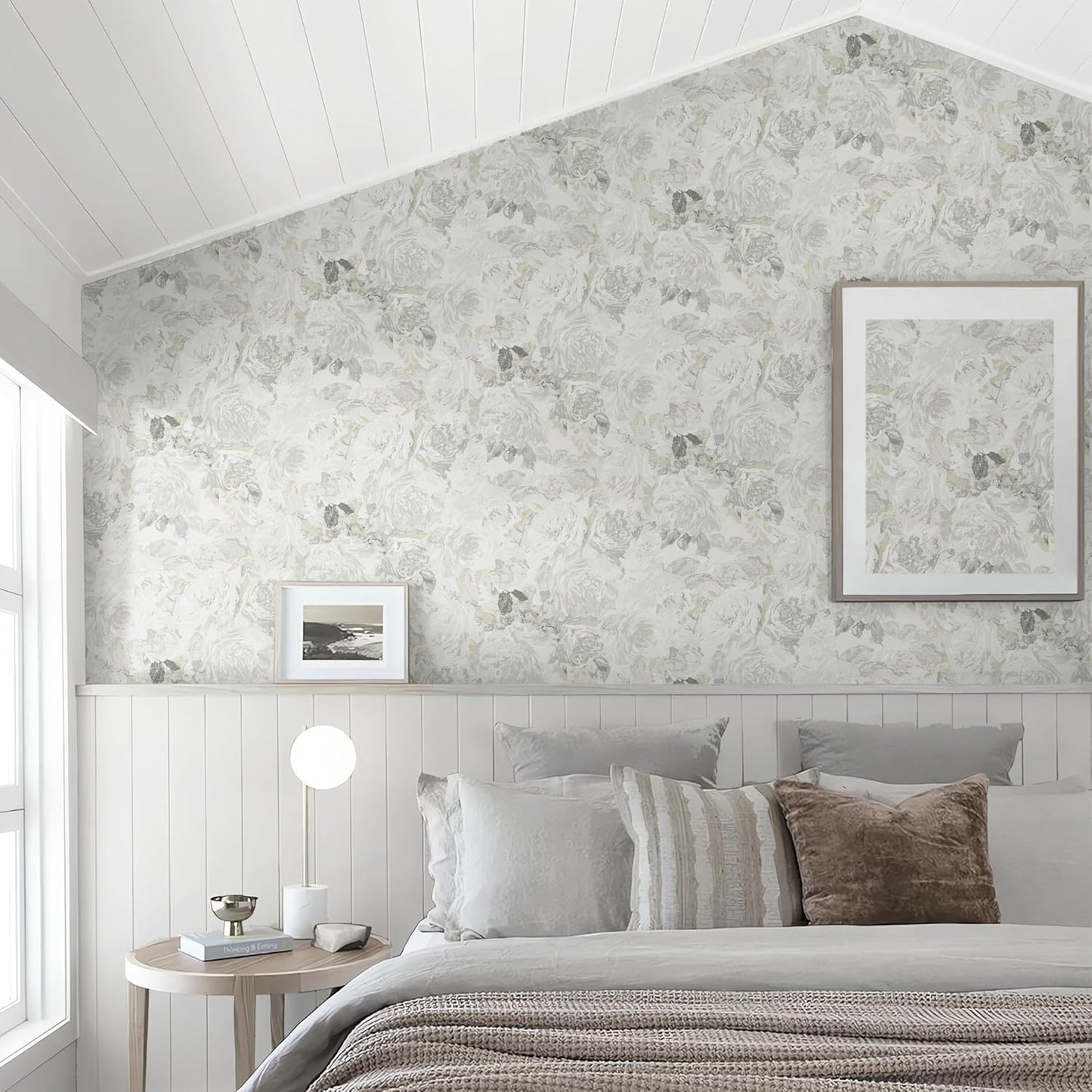 Dimoon 17.3" X 78.7" Peel and Stick Wallpaper Floral Contact Paper Boho Beige White Renter Friendly Natural Wall Paper Waterproof Removable Self Adhesive Wallpaper for Bedroom Livingroom Vinyl Roll
