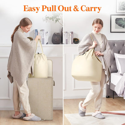 Lifewit Double Laundry Hamper with Lid and Removable Laundry Bags, Large Collapsible 2 Dividers Dirty Clothes Basket with Handles for Bedroom Laundry Room Closet Bathroom College, 136L Beige
