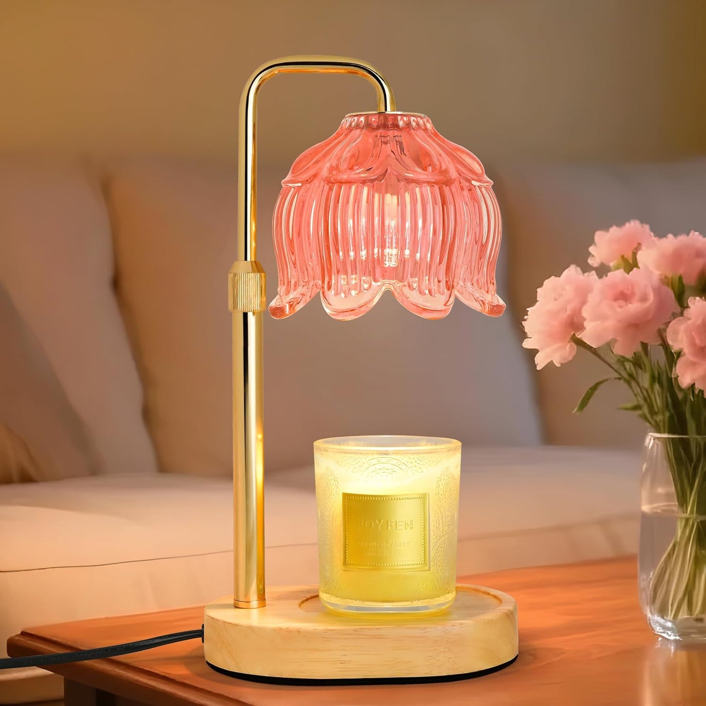 Candle Warmer Lamp with Timer Dimmer, Adjustable Height Pink Tulip Candle Wax Warmer, Christmas Birthday Gift for Mom Women,House Warming Gifts for New Home Bedroom Decor,Flower Pink